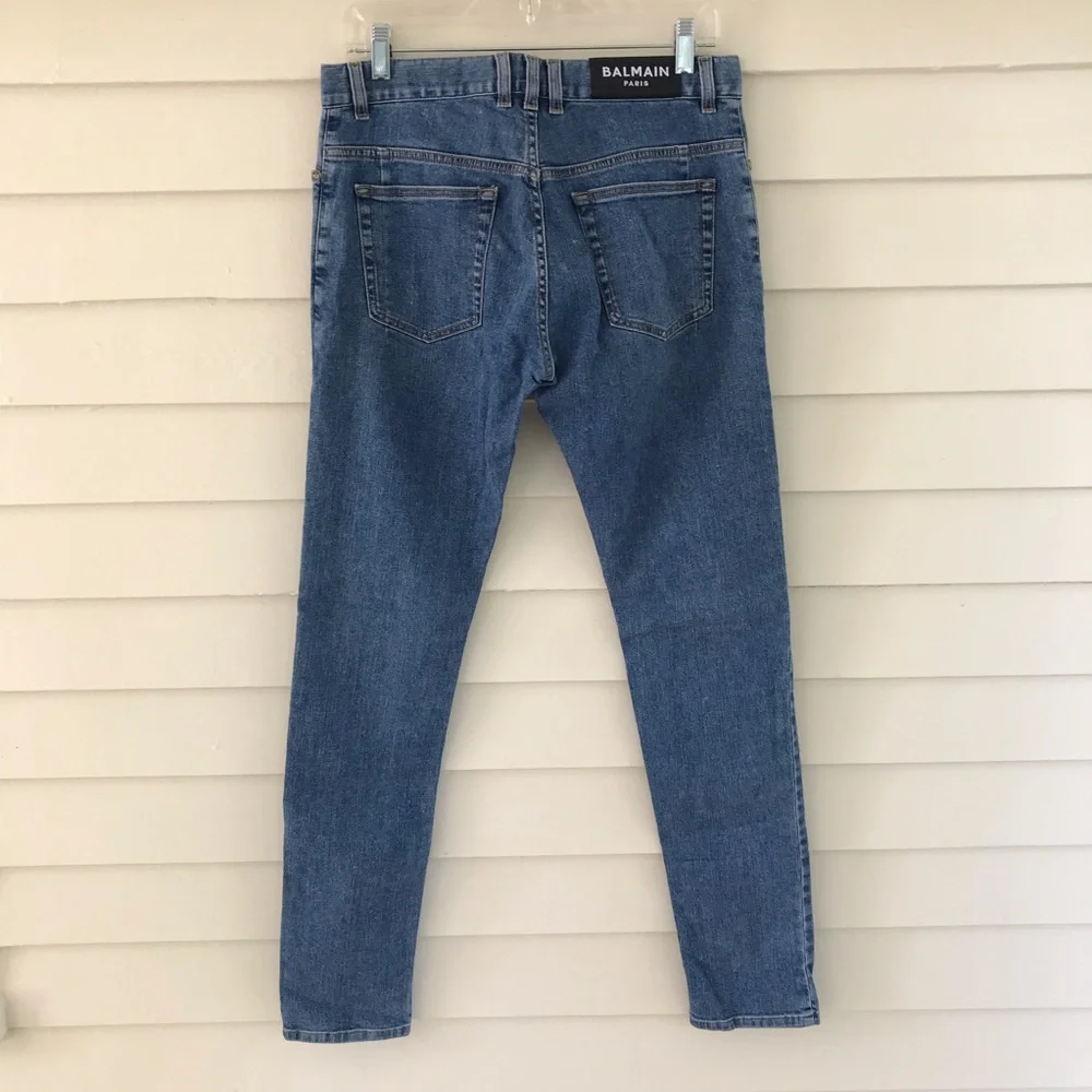 Balmain Paris Men’s Denim Jeans Crystal Knee Patches Slim Fit Size 30 - Picture 6 of 10
